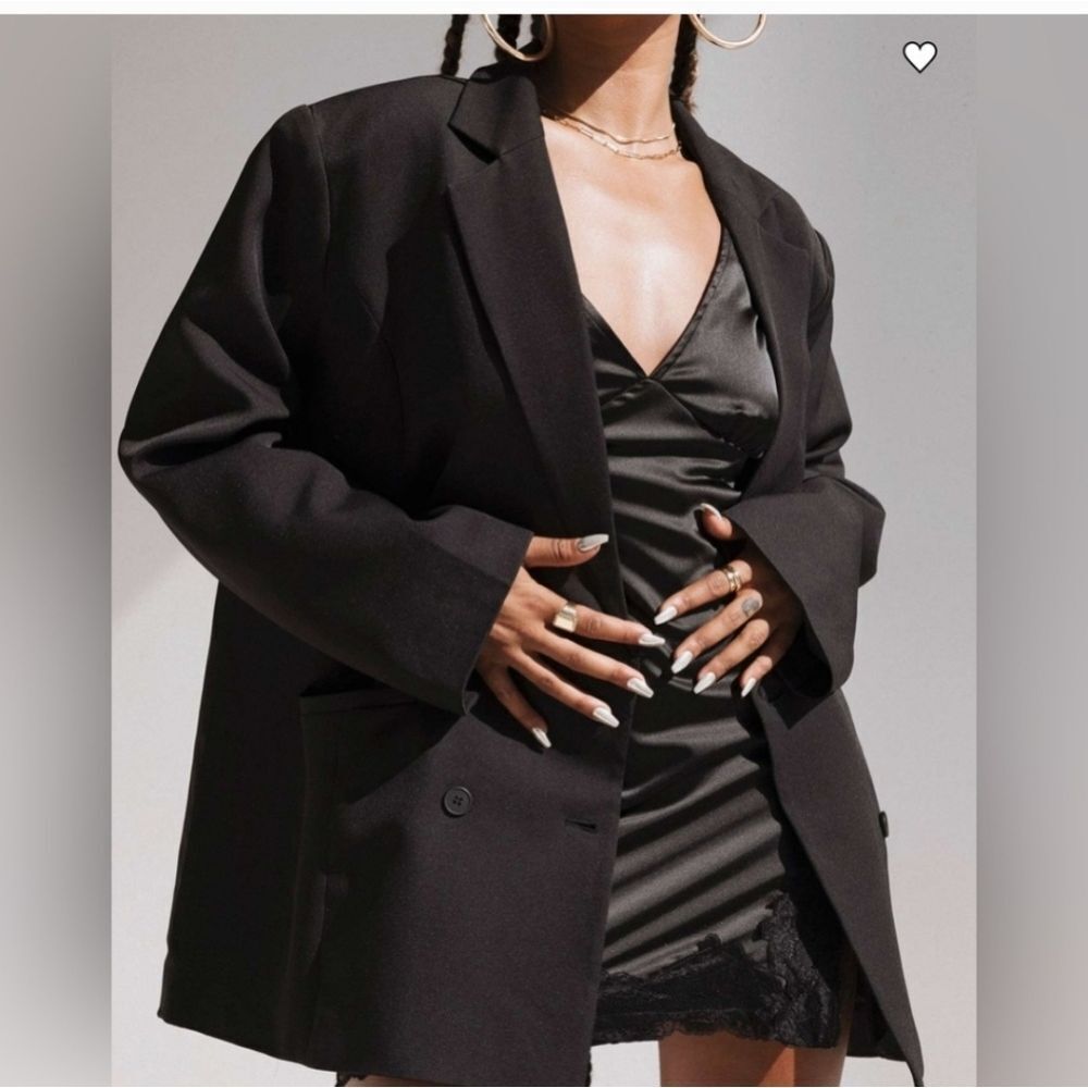 Lioness Double Breasted Oversized Blazer In Black Size Large